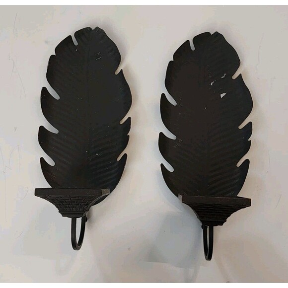 Partylite Island Escape Banana Leaf Metal‎ Wall Candle Holders Set of 2 Retired - Picture 1 of 5